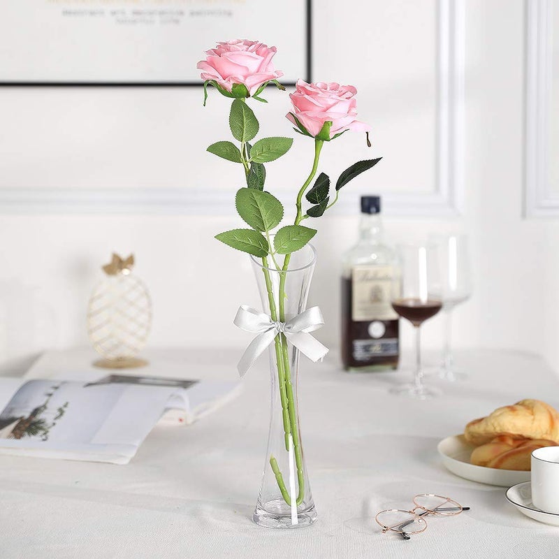 JUSTOYOU 10Pcs Artificial Roses Flowers for Valentine's Day, Realistic Blossom Roses, Real Touch Silk Rose, Single Fake Flower Long Stem Bouquets for Home Wedding Party Decoration (10Pcs, Pink) - Image 4